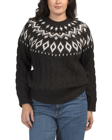 ribbed crew neck patterned sweater for women | polyester/acrylic