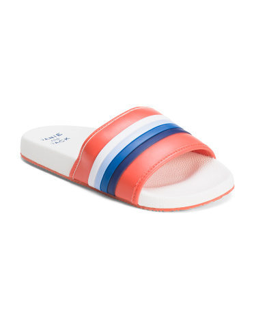 unisex stripe pool slides (kid) | man-made sole