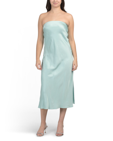 oona strapless tea-length midi dress for women | polyester/viscose