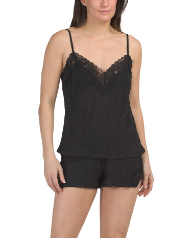 2pc luella satin lace detail camisole and shorts set for women | polyester/spandex/nylon