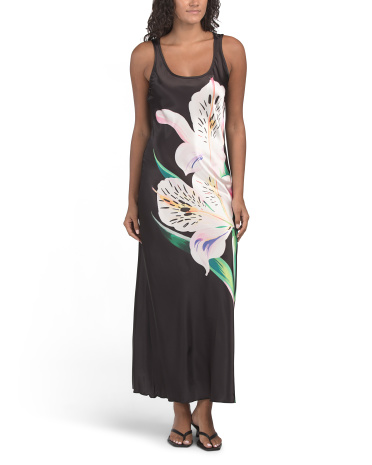 floral scoop neck satin maxi dress for women | polyester/elastane