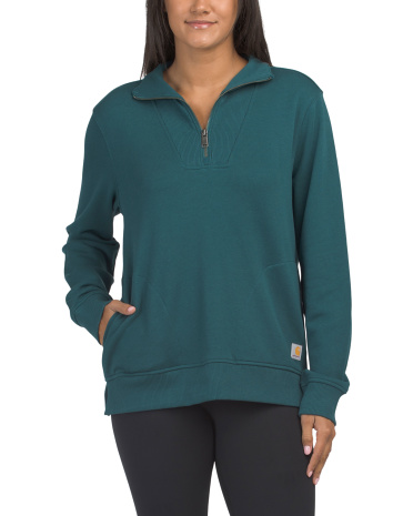 tencel blend half zip sweatshirt for women | cotton/tencel/lyocell
