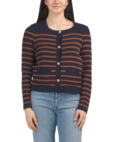 striped cardigan for women | polyester/rayon