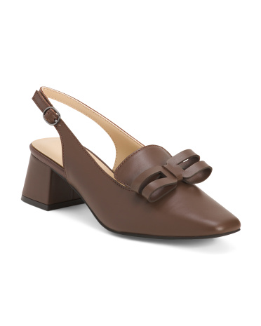 leather c c block heels for women | leather/man-made sole