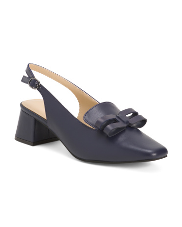 leather c c block heels for women | leather/man-made sole