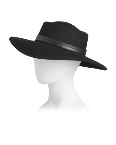 wool telescope boater hat with double western belt band for women