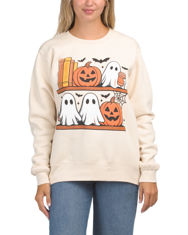 halloween books crew neck sweatshirt for women | polyester/cotton