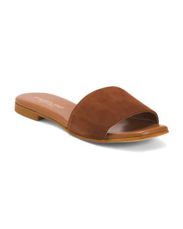 suede one band slide on sandals for women | man-made sole/suede