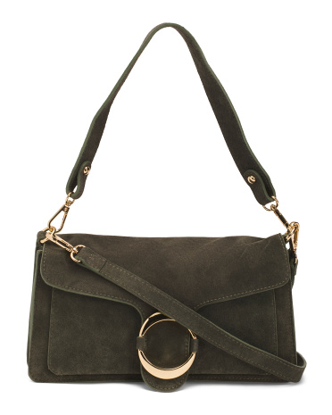 suede three compartment shoulder bag
