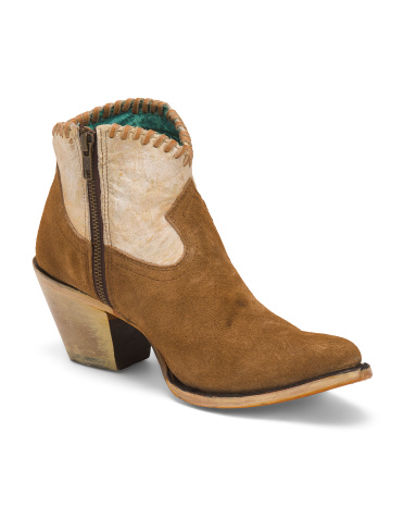 made in mexico leather woven shortie almond toe boots for women | leather/man-made sole