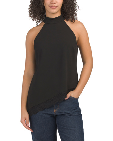 satin lace hem tank top for women | polyester/spandex