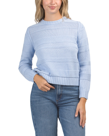 cashmere blend jessie textured stripes pull over sweater for women | cotton/cashmere